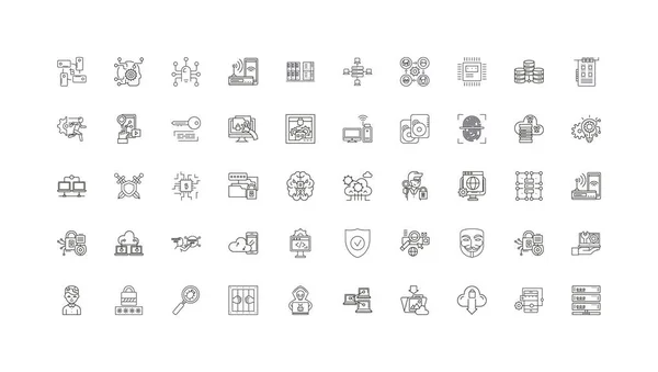 Computer Security Concept Illustration Linear Icons Line Signs Set Vector — Stock Vector