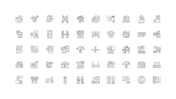 Connection Concept Illustration Linear Icons Line Signs Set Vector Set — Διανυσματικό Αρχείο