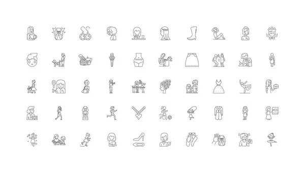 Girl Ideas Linear Icons Line Signs Set Vector Set — Stok Vektör