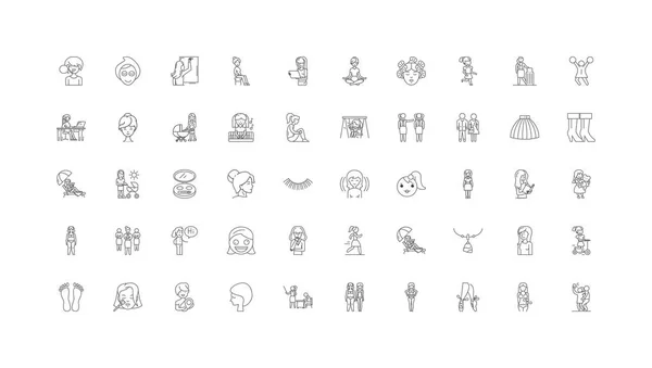 Girl Concept Illustration Linear Icons Line Signs Set Vector Set — Stok Vektör