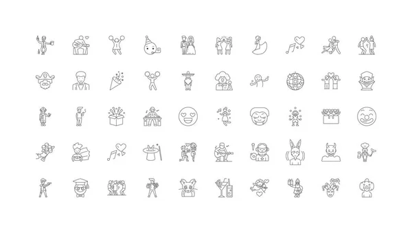 Party People Concept Illustration Linear Icons Line Signs Set Vector — стоковый вектор