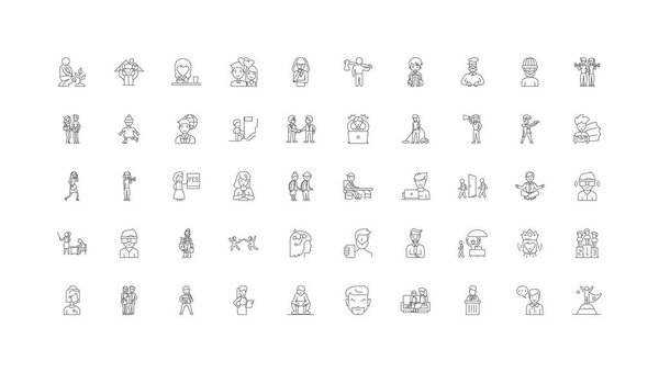 Casual people ideas, linear icons, line signs set, vector set