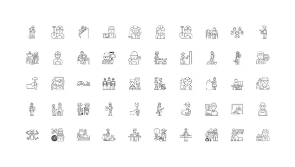 Working People Concept Illustration Linear Icons Line Signs Set Vector — Vector de stock