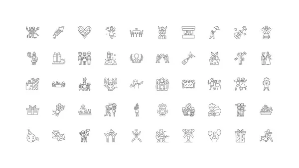 Celebrating People Concept Illustration Linear Icons Line Signs Set Vector — Stockvektor