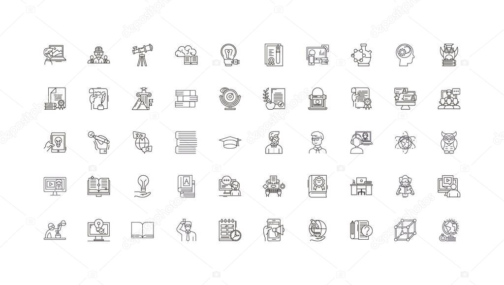 Education concept illustration, linear icons, line signs set, vector set