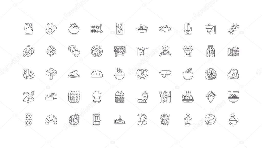 Food products concept illustration, linear icons, line signs set, vector set