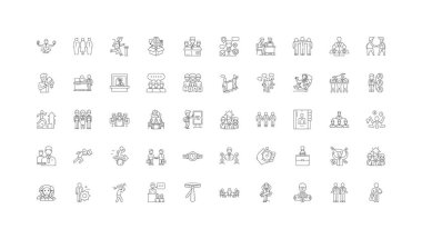 Office people concept illustration, linear icons, line signs set, vector set