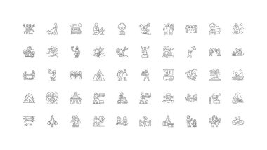Recreation concept illustration, linear icons, line signs set, vector set
