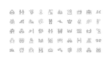 Communication people concept illustration, linear icons, line signs set, vector set