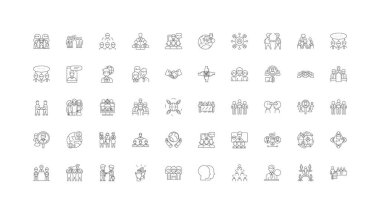 Community System concept illustration, linear icons, line signs set, vector set