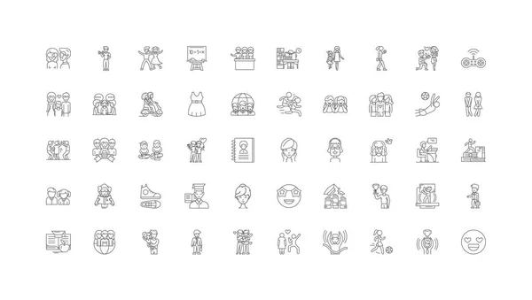 Young People Concept Illustration Linear Icons Line Signs Set Vector — Vetor de Stock