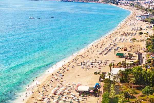 Top Aerial View Funicular Cableway Cleopatra Beach Resort Alanya Umbrellas — Stock Photo, Image