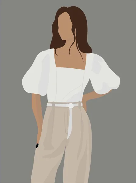 Векторні Плоскі Ілюстрації Дівчини Блузці Молода Жінка Білій Блузці Темних — стоковий вектор