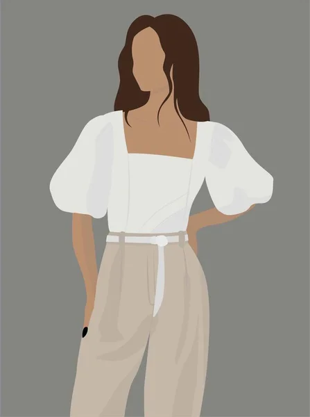 Ilustración Plana Vectorial Una Chica Una Blusa Mujer Joven Con — Vector de stock