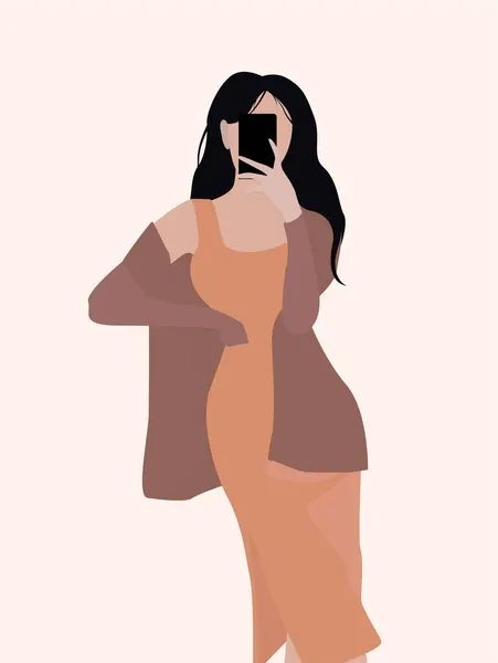 Señora Pelo Negro Ilustración Plana Vectorial Una Imagen Femenina Brillante — Vector de stock