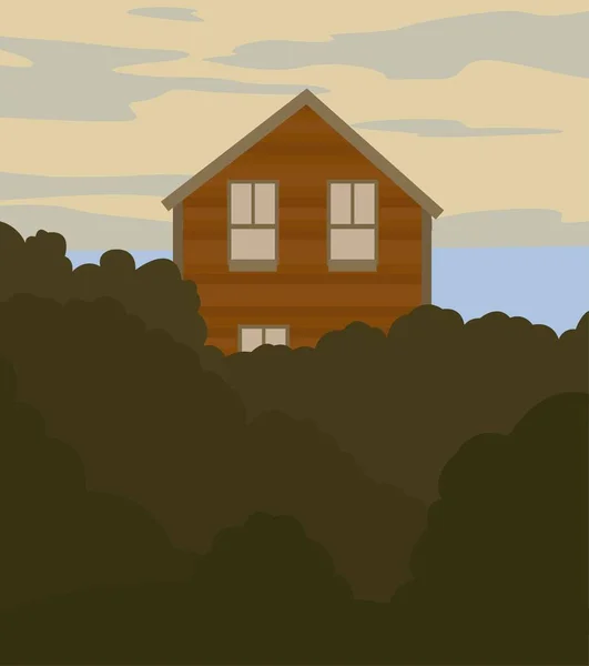 Maison Dans Les Bois Illustration Vectorielle Plate Une Maison Brune — Image vectorielle