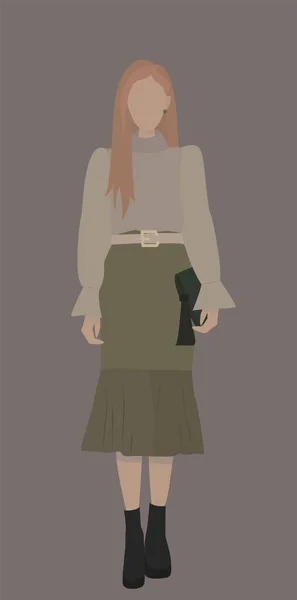 Una Chica Con Pelo Rubio Una Blusa Gris Una Falda — Vector de stock