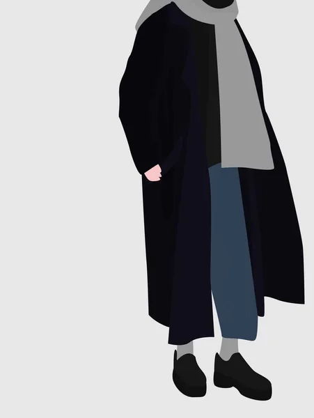 Illustration Vectorielle Plate Une Fille Tenue Décontractée Hiver Manteau Long — Image vectorielle