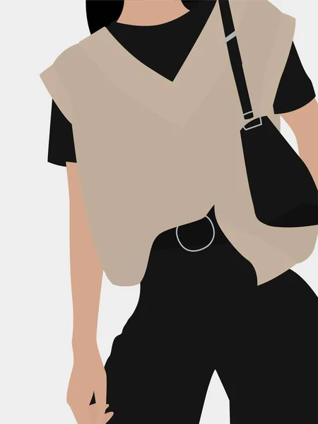 Una Chica Con Una Bolsa Con Una Camiseta Negra Chaleco — Vector de stock