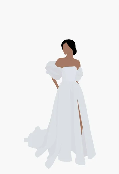 Young Attractive Girl Wedding Long Dress White Dress Slit Vector lizenzfreie Stockvektoren