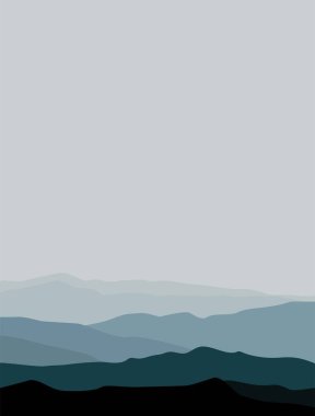The image is in blue tones. Mountain peaks in light blue colors. Vector flat image in a modern style. Design for postcards, textiles, templates, posters.