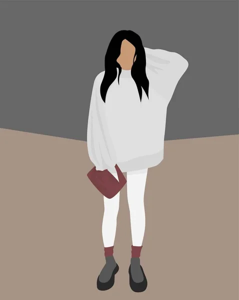 Eine Junge Frau Grauem Pullover Weißer Hose Grauen Stiefeln Mit Stockvektor