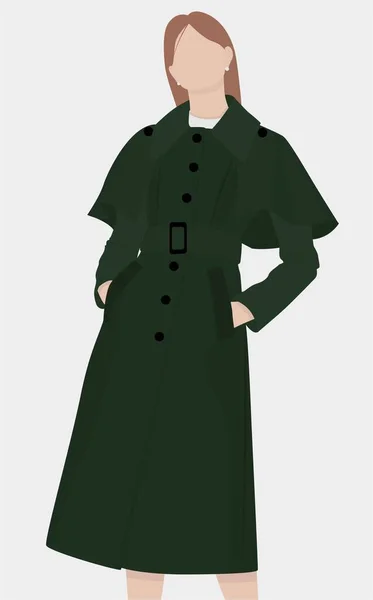 Imagen Plana Vectorial Una Chica Con Abrigo Verde Cálido Una — Vector de stock