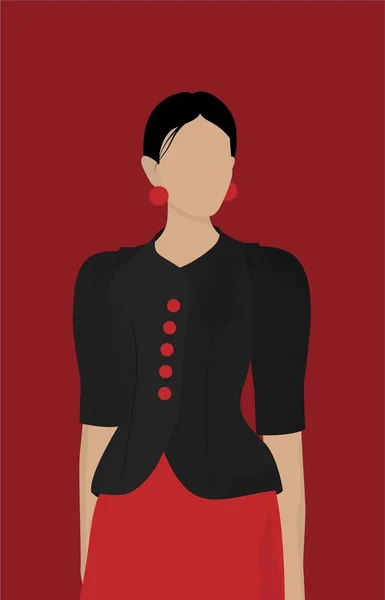 Векторное Плоское Изображение Девушки Ретро Костюме Девушка Черной Рубашке Красной — стоковый вектор