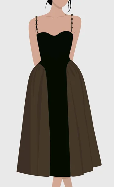 Кокетчица Красивом Платье Векторное Плоское Изображение Молодой Девушки Платье Миди — стоковый вектор