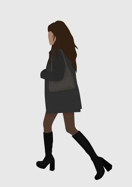 Una Chica Con Una Larga Chaqueta Gris Falda Con Una — Vector de stock