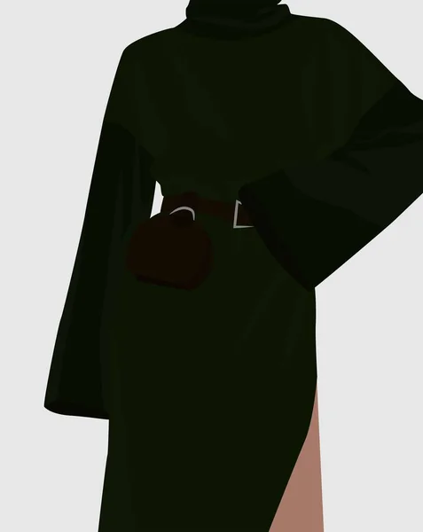 Une Fille Dans Une Longue Robe Verte Avec Une Fente — Image vectorielle