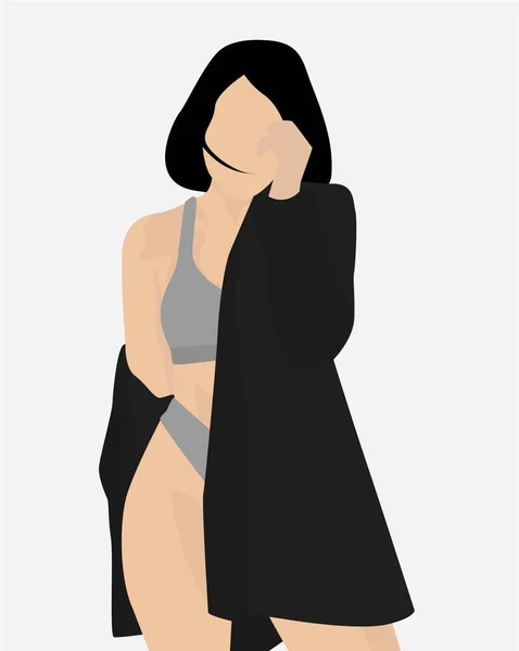 Vektorlapos Kép Egy Lányról Sötét Kabátban Szürke Alsóneműben Fiatal Csinos — Stock Vector