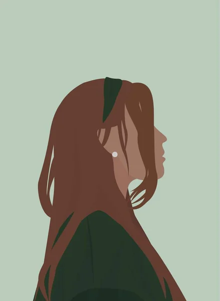 Uzun Kızıl Saçlı Genç Bir Kız Yeşil Kazak Bandajlı Bir — Stok Vektör