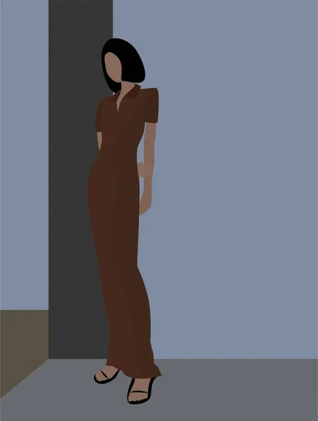 Image Vectorielle Plate Une Jolie Fille Dans Une Longue Robe — Image vectorielle