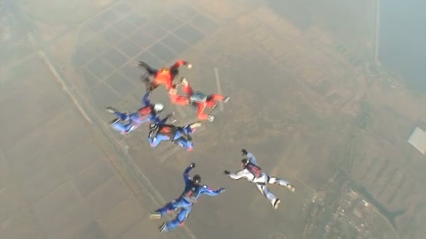 Skydivers collects figure in freefall. — Stock Video