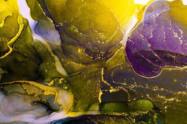 Soyut parlak parlak renk sıvısı arkaplan, altın çizgili el yapımı alkol boyası, yüksek çözünürlüklü arka plan tasarımı için sıvı mürekkep dokusu