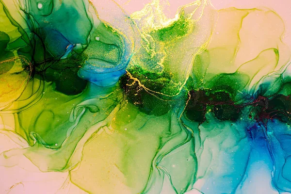 Soyut Parlak Parlak Renk Sıvısı Arkaplan Altın Çizgili Yapımı Alkol — Stok fotoğraf