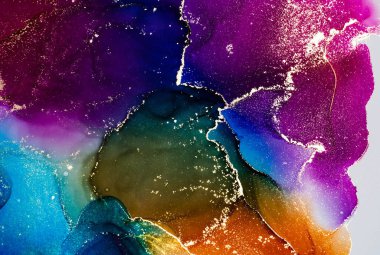 Soyut parlak parlak renk sıvısı arkaplan, altın çizgili el yapımı alkol boyası, yüksek çözünürlüklü arka plan tasarımı için sıvı mürekkep dokusu