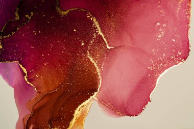 Soyut parlak parlak renk sıvısı arkaplan, altın çizgili el yapımı alkol boyası, yüksek çözünürlüklü arka plan tasarımı için sıvı mürekkep dokusu