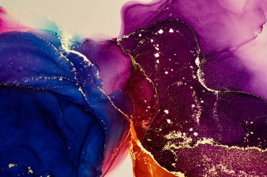 Soyut parlak parlak renk sıvısı arkaplan, altın çizgili el yapımı alkol boyası, yüksek çözünürlüklü arka plan tasarımı için sıvı mürekkep dokusu