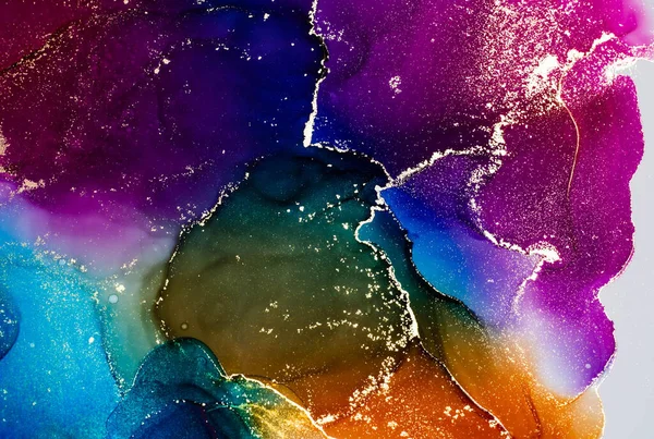 Soyut parlak parlak renk sıvısı arkaplan, altın çizgili el yapımı alkol boyası, yüksek çözünürlüklü arka plan tasarımı için sıvı mürekkep dokusu