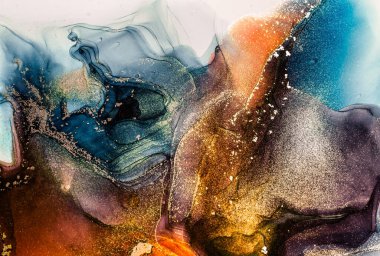 Soyut parlak parlak renk sıvısı arkaplan, altın çizgili el yapımı alkol boyası, yüksek çözünürlüklü arka plan tasarımı için sıvı mürekkep dokusu