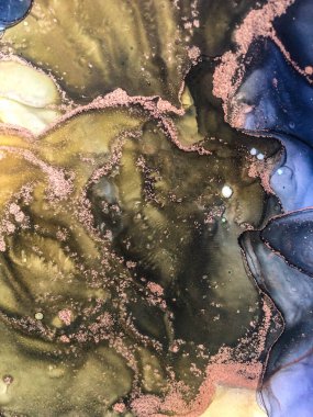 Soyut parlak renk sıvısı arkaplan, altın çizgili el yapımı alkol boyası, arkaplan tasarımı için sıvı mürekkep dokusu