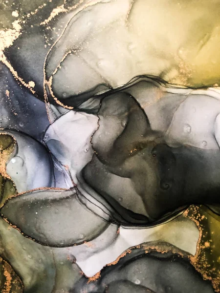 Soyut parlak renk sıvısı arkaplan, altın çizgili el yapımı alkol boyası, arkaplan tasarımı için sıvı mürekkep dokusu