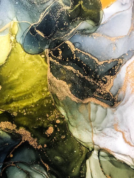 Soyut parlak renk sıvısı arkaplan, altın çizgili el yapımı alkol boyası, arkaplan tasarımı için sıvı mürekkep dokusu