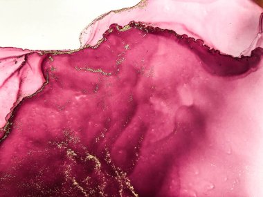 Soyut parlak parlak renk sıvısı arkaplan, altın çizgili el yapımı alkol boyası, arka plan tasarımı için sıvı mürekkep dokusu