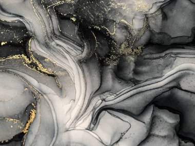 Soyut parlak parlak renk sıvısı arkaplan, altın çizgili el yapımı alkol boyası, arka plan tasarımı için sıvı mürekkep dokusu