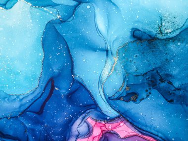 Soyut parlak parlak renk sıvısı arkaplan, altın çizgili el yapımı alkol boyası, arka plan tasarımı için sıvı mürekkep dokusu