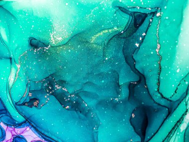 Soyut parlak parlak renk sıvısı arkaplan, altın çizgili el yapımı alkol boyası, arka plan tasarımı için sıvı mürekkep dokusu