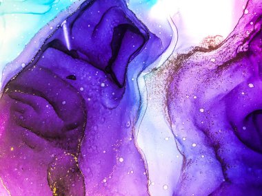 Soyut parlak parlak renk sıvısı arkaplan, altın çizgili el yapımı alkol boyası, arka plan tasarımı için sıvı mürekkep dokusu